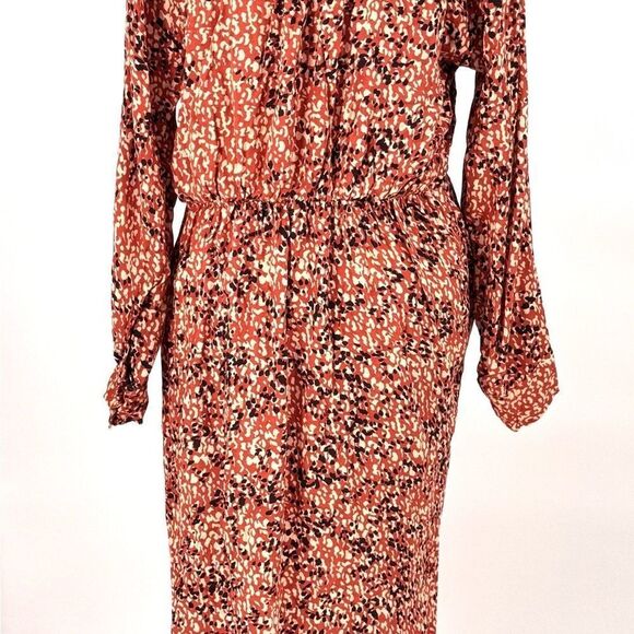 Anthropologie Red-Orange and Black Long Sleeve Maxi Faux Wrap Dress EUC Sz M - Picture 5 of 13